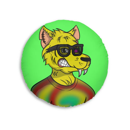 Wolve Cyborg Tie Dye Wolf Shirt Yellow Fur Cool Sun Glasses Tufted Floor Pillow, Round