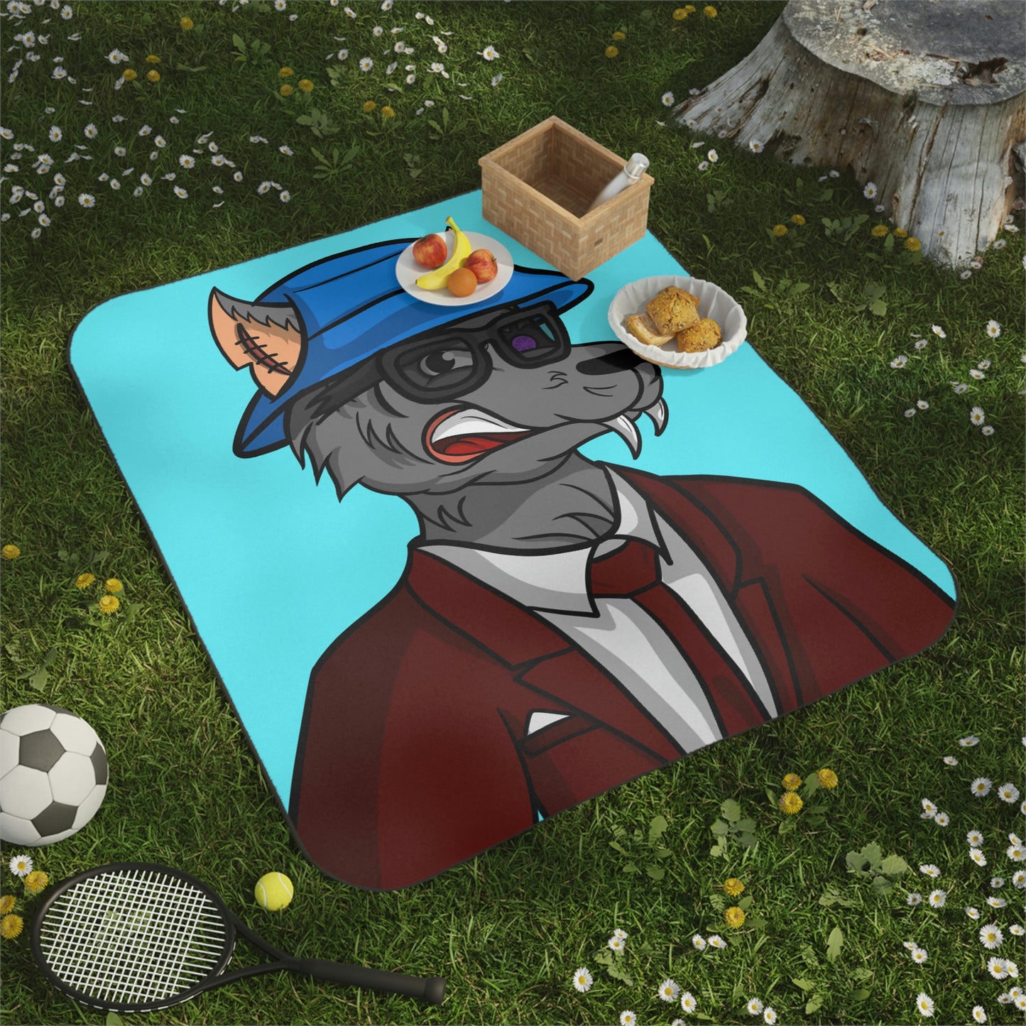 Wolf Maroon Business Suit Werewolf Picnic Blanket