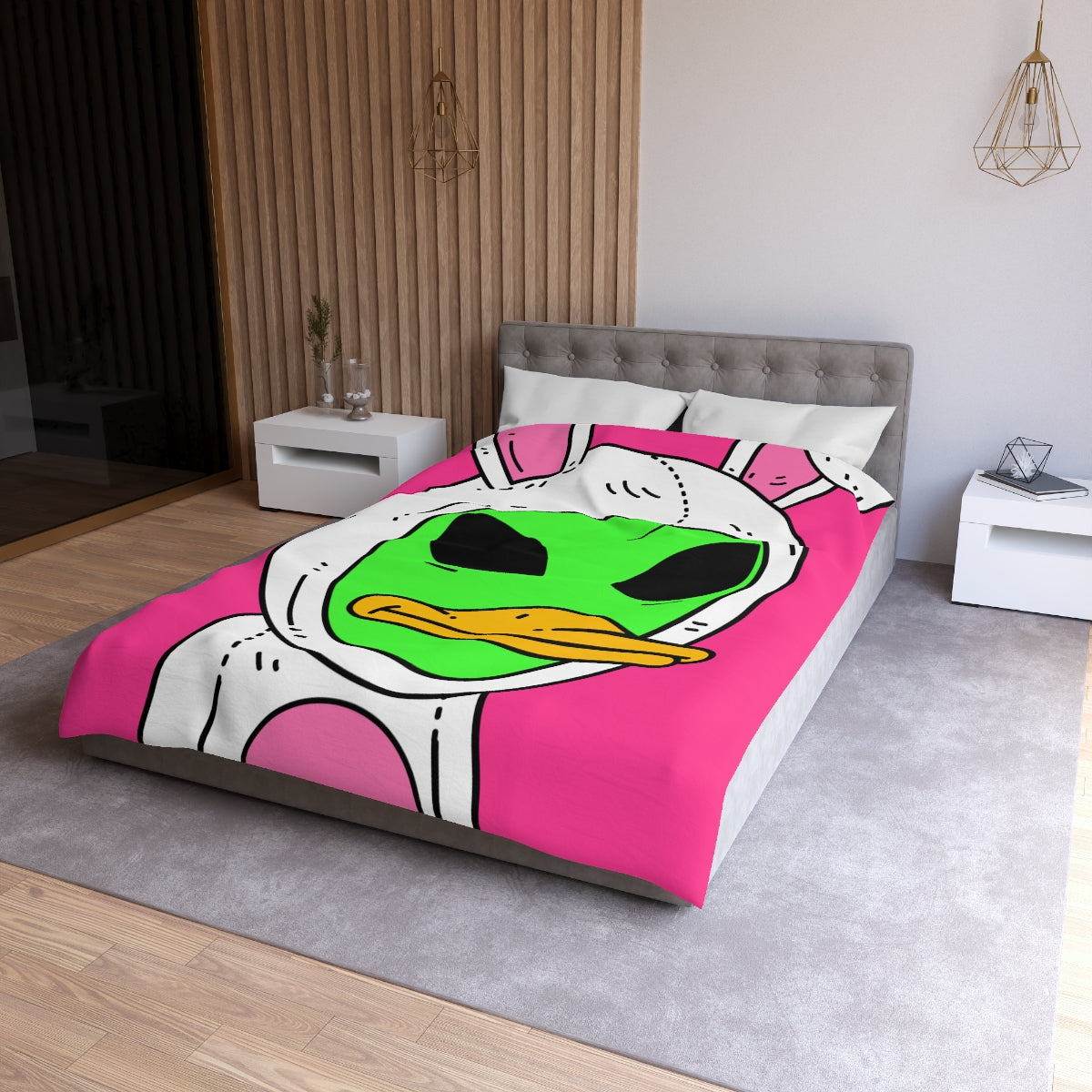 Bunny Ears Green Visitor Duck Face Alien Microfiber Duvet Cover