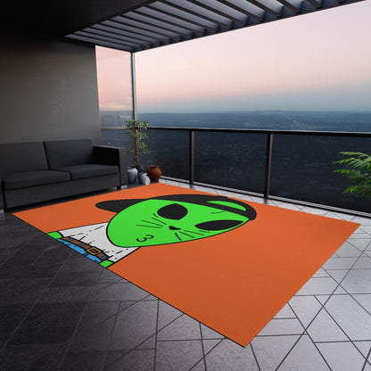 Cat Whiskers Visitor Green Alien Heart Nose Black Cap Outdoor Rug