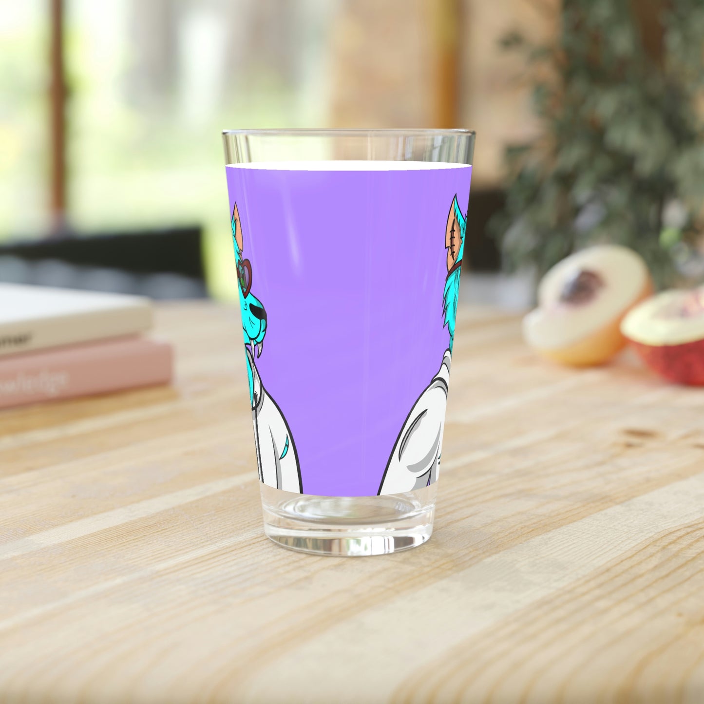 Aqua Blue Cyborg Lovely Heart Wolf Pint Glass, 16oz