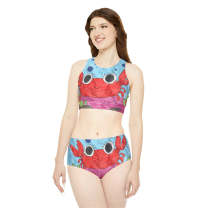 Lobster Crab Graphic Sea Lovers Sporty Bikini Set (AOP)