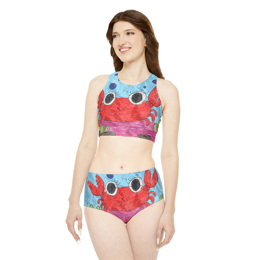 Lobster Crab Graphic Sea Lovers Sporty Bikini Set (AOP)