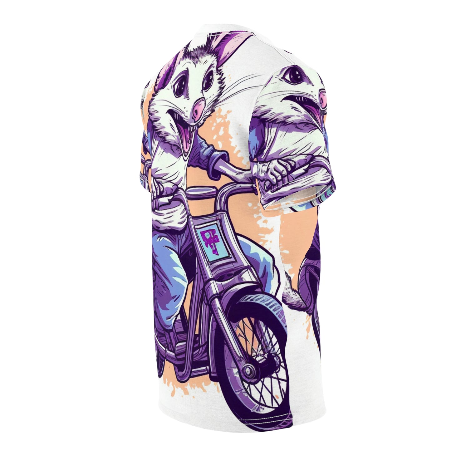 Bike Opossum Riding Pop Culture Graphic Unisex Cut & Sew Tee (AOP)