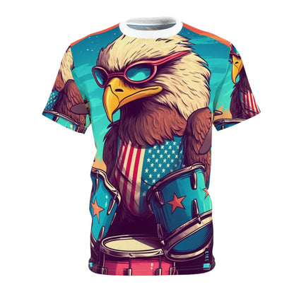 American Bald Eagle Drum Player Classic USA Graphic Unisex Cut & Sew Tee (AOP)