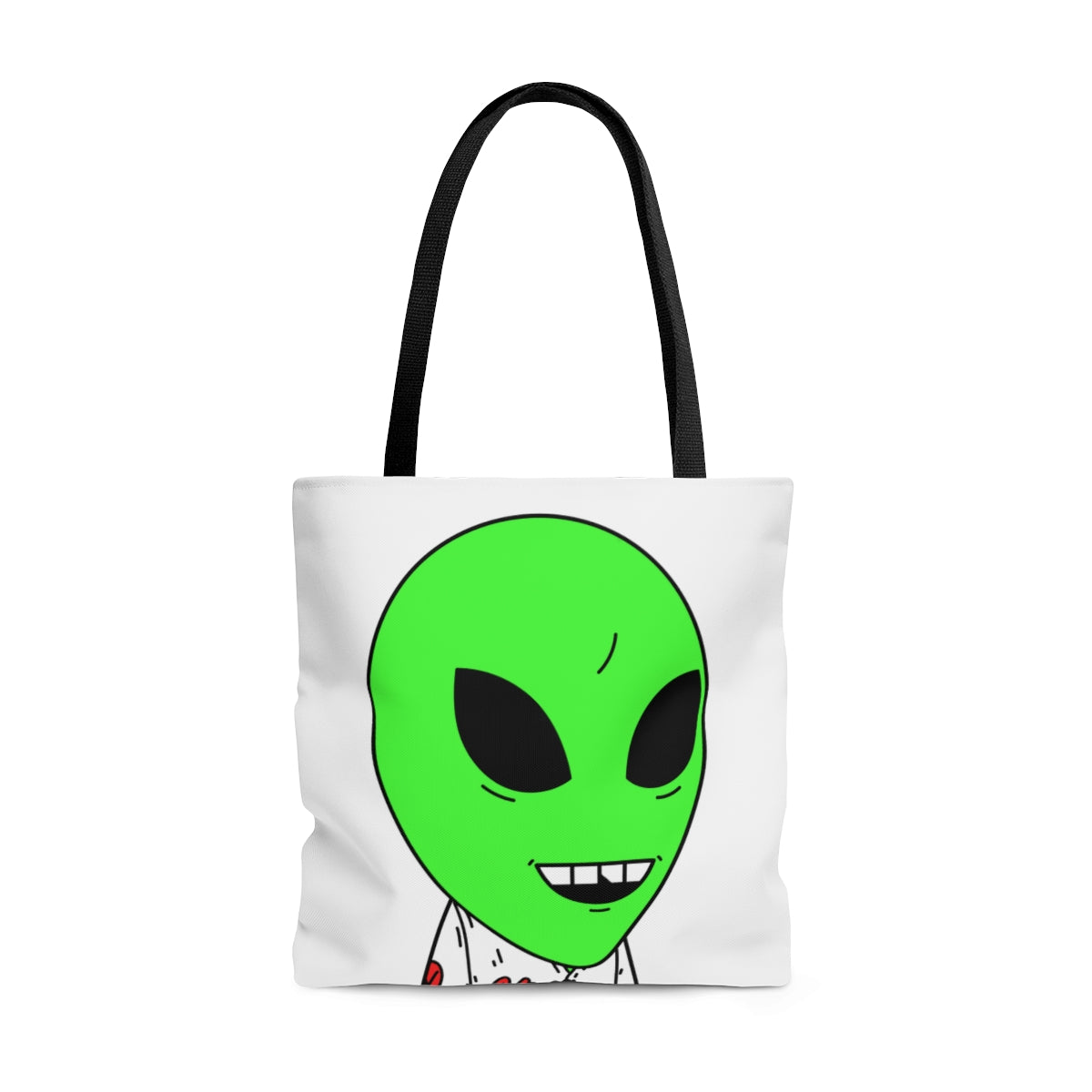 Visi Jersey Chipped Tooth Large Smile Face Green Alien Visitor AOP Tote Bag