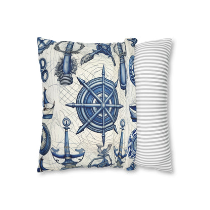 Nautical Theme Art - Anchors, Ropes, Compass Spun Polyester Square Pillow Case