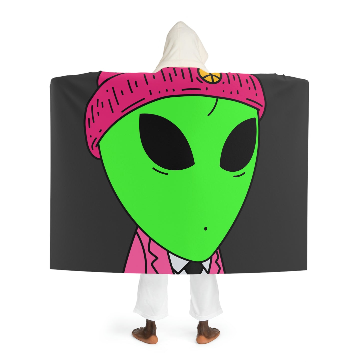 Pink Peace Hat Suit Green Alien Visitor Hooded Sherpa Fleece Blanket