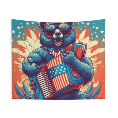 Accordion Bear 愛国的な独立記念日アメリカ音楽屋内壁タペストリー