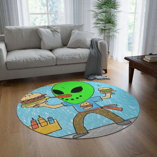 Veggie Burger Vegetable Visi Visitor Alien Vegan Vegetarian Food Round Rug