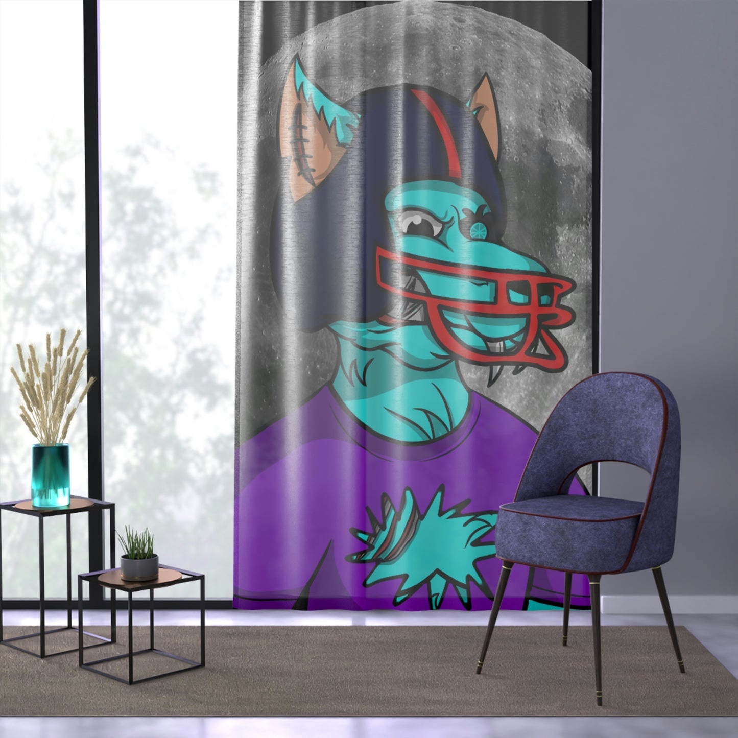 Foot Ball Full Moon American Werewolve Wolf Cyborg Window Curtain