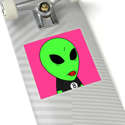 8 Ball Green Alien Lipstick Visitor Pool Player Game Kiss-Cut Stickers