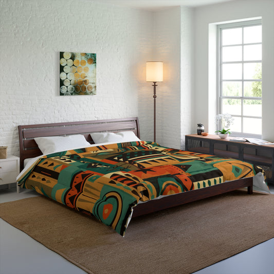 Earthy Tones Geometric Tribal-Inspired Pattern Design Comforter