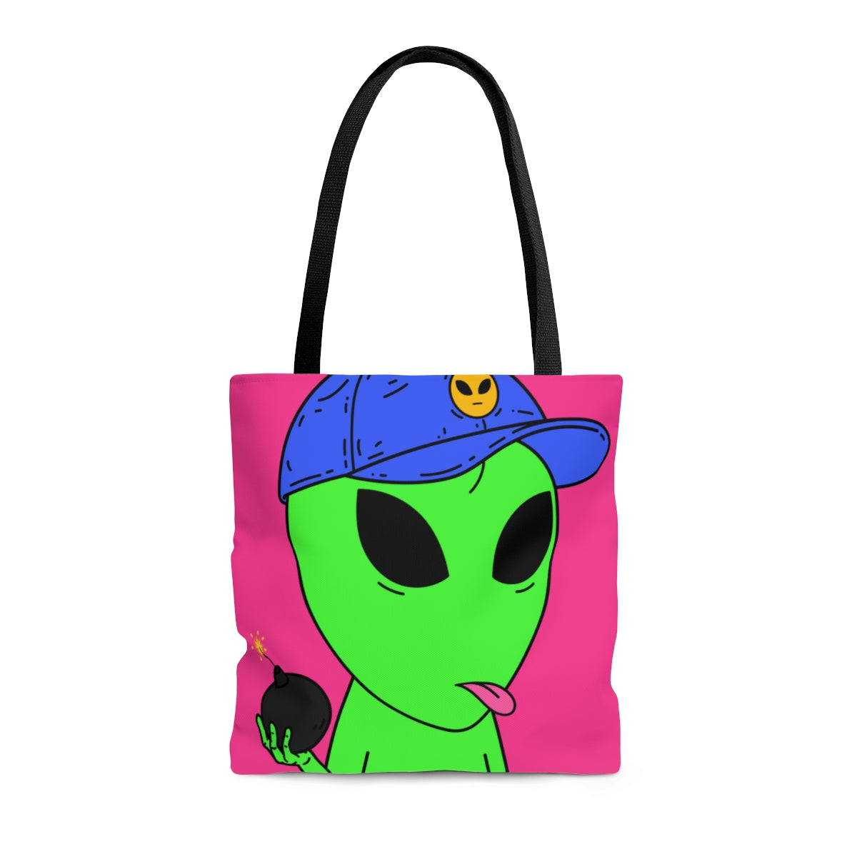 Green Alien Bomb Wield Hand Blue Visi Hat Visitor AOP Tote Bag