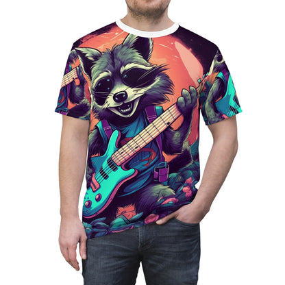 Furry Raccoon Guitarist: Animal Musician Rock Star Unisex Cut & Sew Tee (AOP)