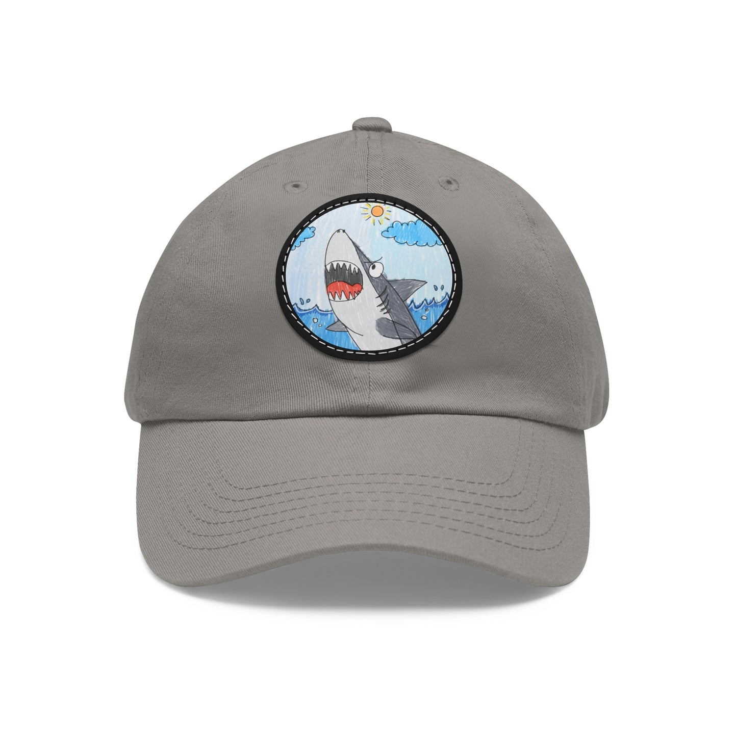 Shark Jaw Teeth Attack Ocean Sea Creature Dad Hat with Leather Patch (Round)