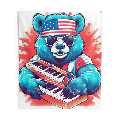 Keys of Patriotism: Piano Player Patriotic Bear's 4th of July Musical Celebration Indoor Wall Tapestries