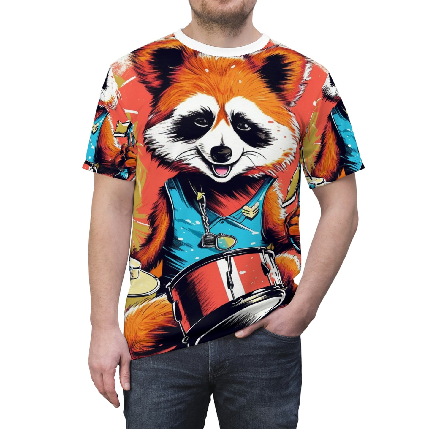 Red Panda Drum Music Player Graphic Unisex Cut & Sew Tee (AOP)