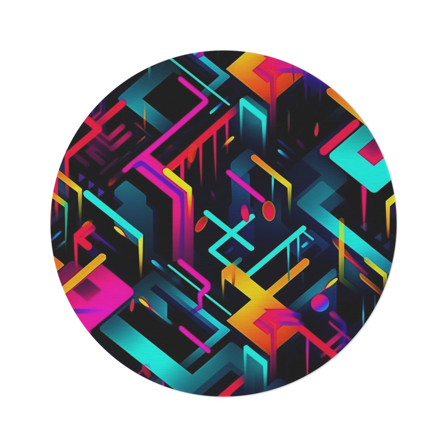 Vibrant Trendy Neon Abstract Geometric Pattern Design Round Rug