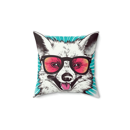 Happy Opossum Retro Cartoon Spun Polyester Square Pillow