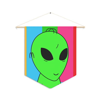 Green Alien Smile Hair Visitor Character Cartoon Comic Pennant