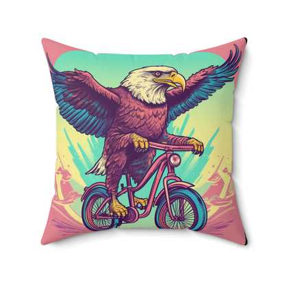 Bicycle Bike American Eagle Biker Graphic Spun Polyester Square Pillow