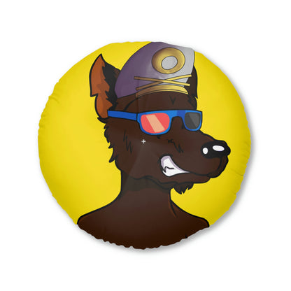 Wolf Cyborg Sailor Hat Shirtless Sunglasses Brown Fur Tufted Floor Pillow, Round