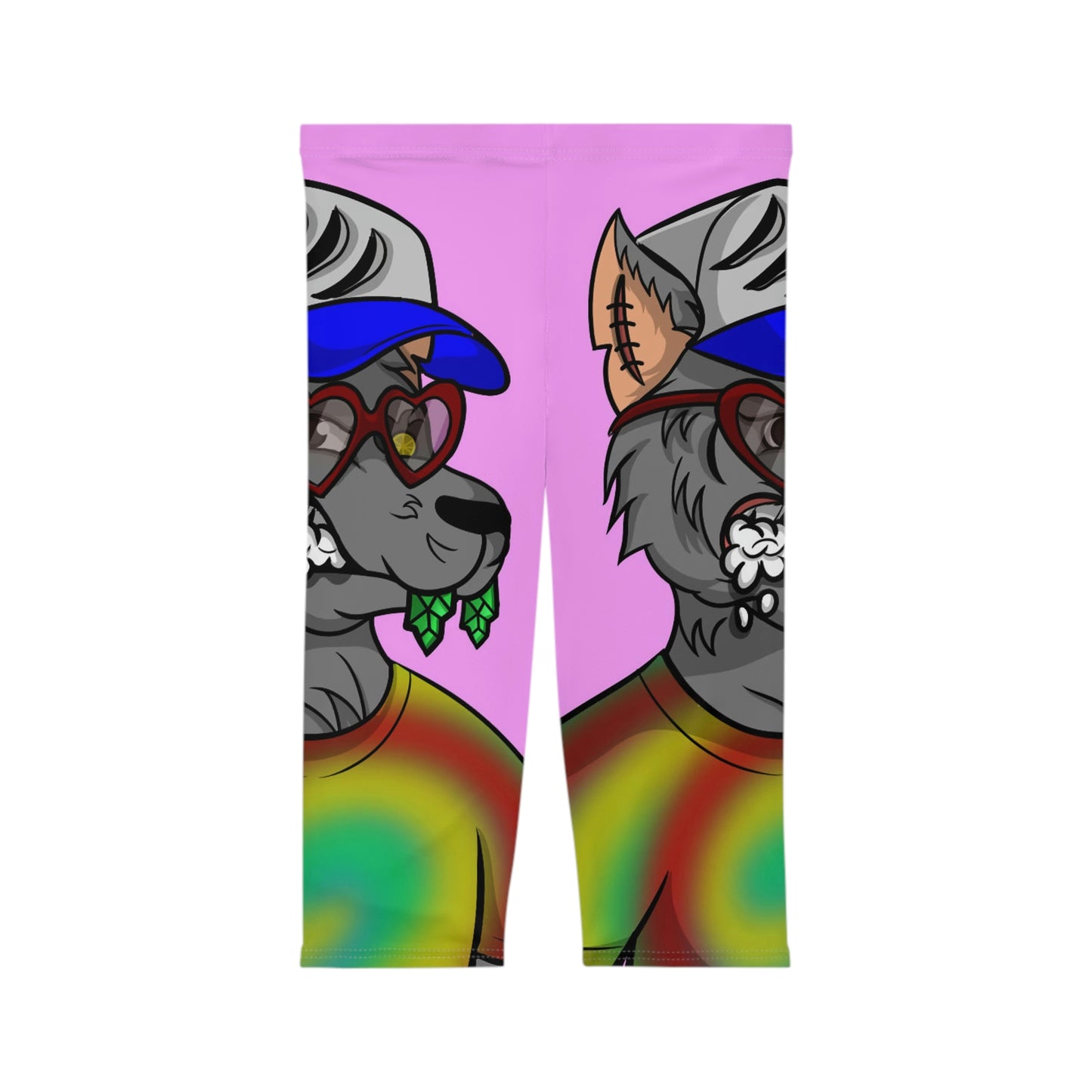 Valentine Heart Wolf Werewolve Tiedye Women’s Capri Leggings (AOP)