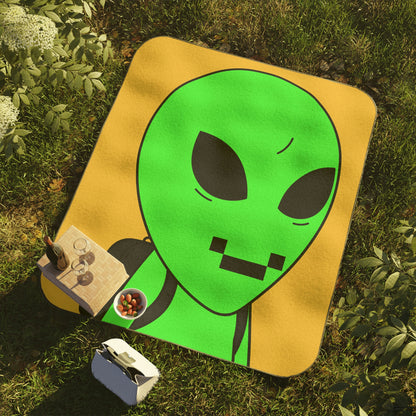 Digital Face Green Apple Head Visitor Picnic Blanket