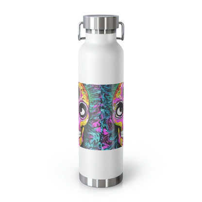 Botella aislada al vacío de cobre con cabeza de esqueleto de calavera psicodélica Trippy, 22oz