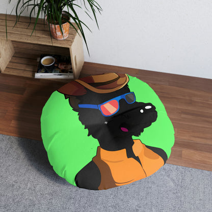 Cowgirl Wolf Cyborg Wolve Tufted Floor Pillow, Round