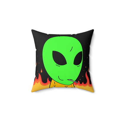 Space Alien UFO SCI FI Sucker Visitor Fire Flame Blazing heat Galactic Spun Polyester Square Pillow