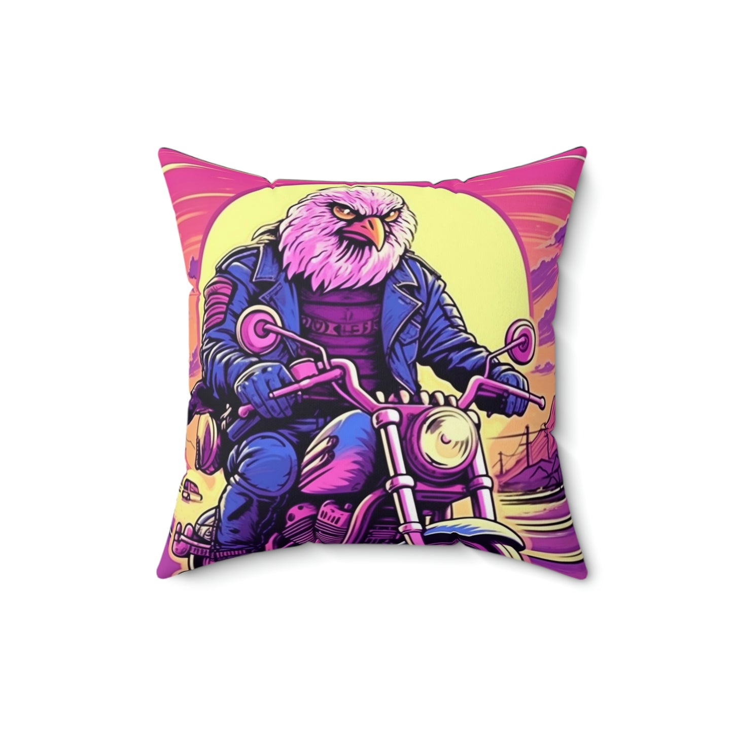 American Bald Eagle Motorcycle Ride USA Style Spun Polyester Square Pillow