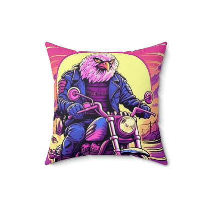 American Bald Eagle Motorcycle Ride USA Style Spun Polyester Square Pillow