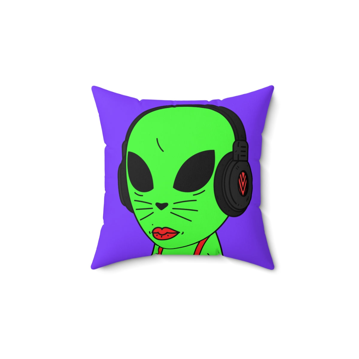 Cat Heart Nose Alien Green Headphones Red Suspenders Visitor Spun Polyester Square Pillow