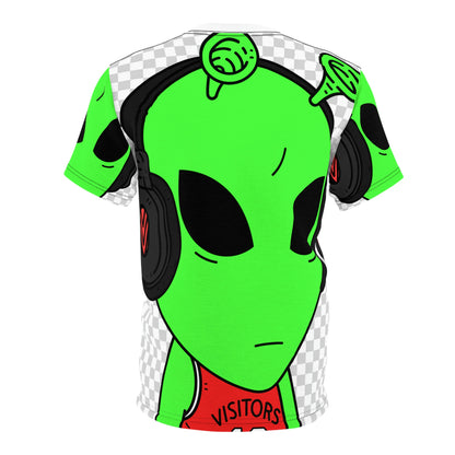 Alien Music Headphone Podcast Character Visitor Unisex AOP Cut & Sew Tee