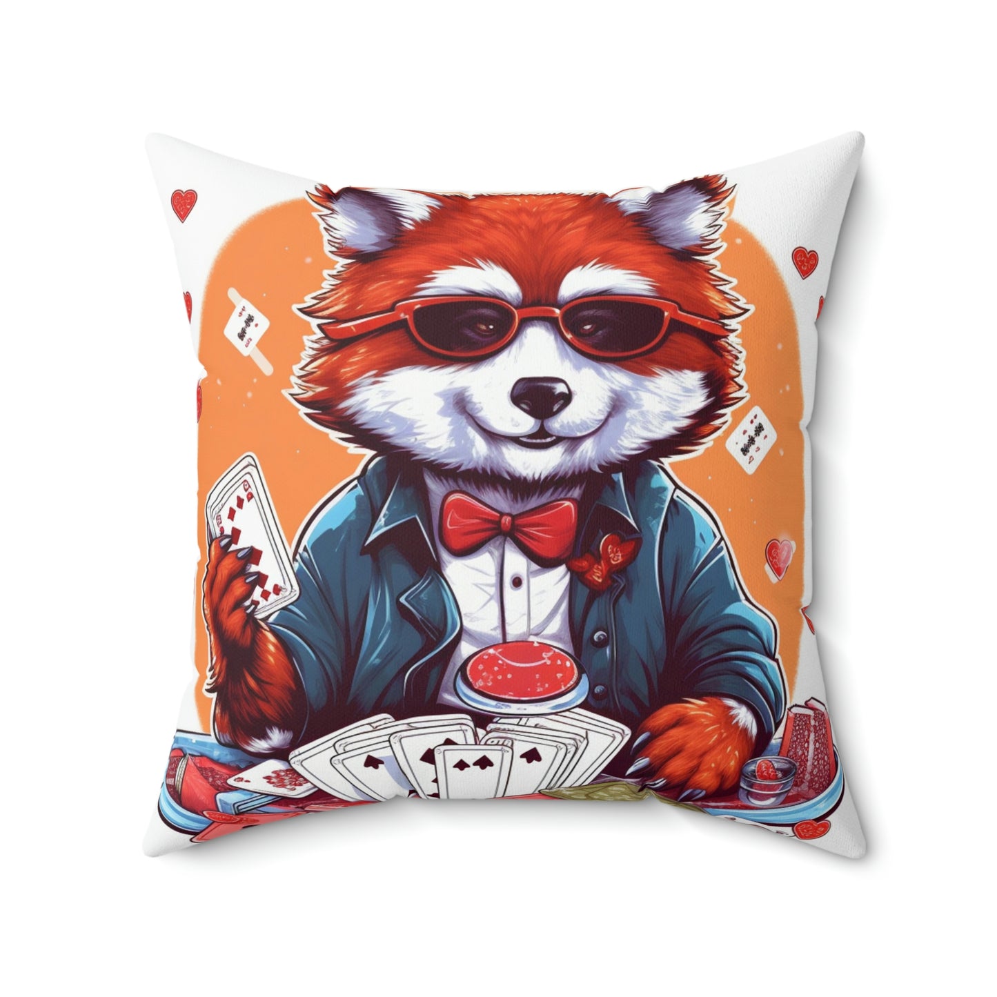 Red Panda Poker Card Player Anime Graphic Spun Polyester Square Pillow