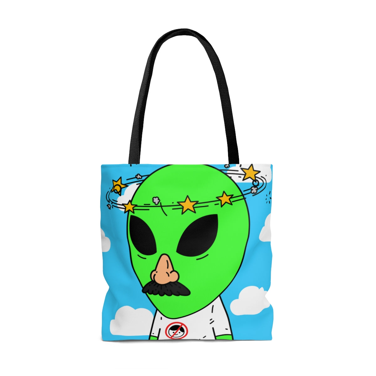 Alien Green Star Head Fake Nose Mustache Imposter Anti Human Visitor AOP Tote Bag