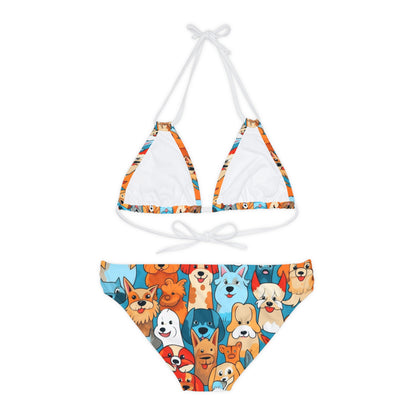 Cute Cartoon Dogs Whimsical Pattern Design Strappy Bikini Set (AOP)