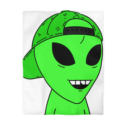 The Green Alien Visitor with Hat Microfiber Duvet Cover