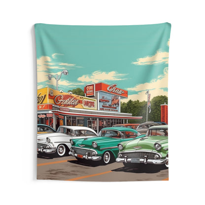 1950s Classic Car Collection Retro Artwork Indoor Wall Tapestries