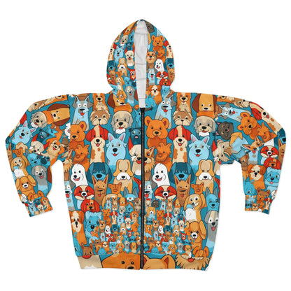 Cute Cartoon Dogs Whimsical Pattern Design Unisex Zip Hoodie (AOP)