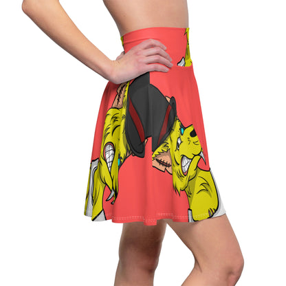 Top Hat Werewolve Cyborg Wolf Graphic Women's Skater Skirt