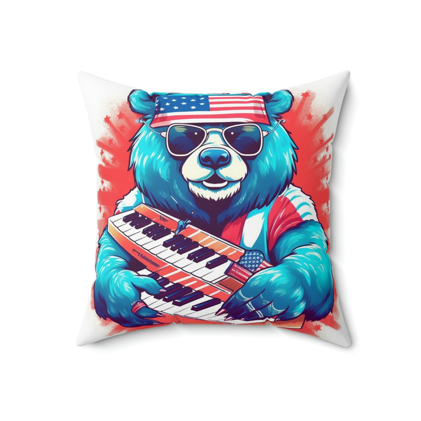 Keys of Patriotism: Piano Player Patriotic Bear's 4th of July Musical Celebration Spun Polyester Square Pillow