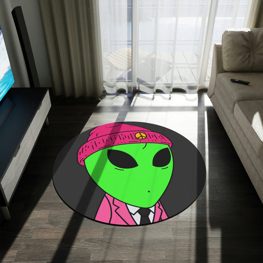 Pink Peace Hat Suit Green Alien Visitor Round Rug - Visitor751