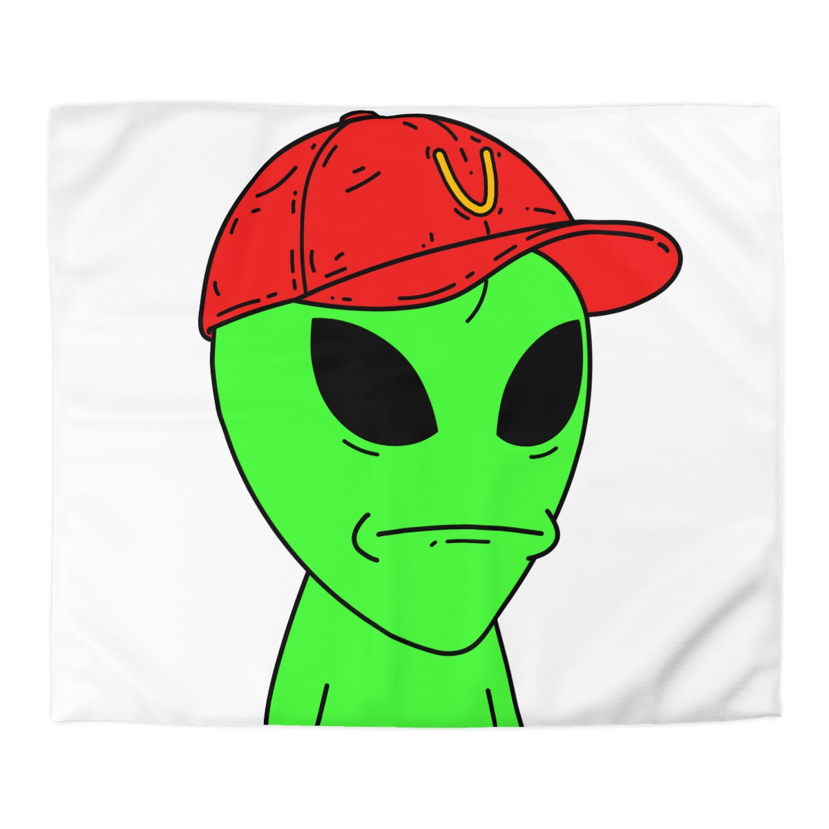 Green Visitor Alien Large Face Red V Hat Microfiber Duvet Cover