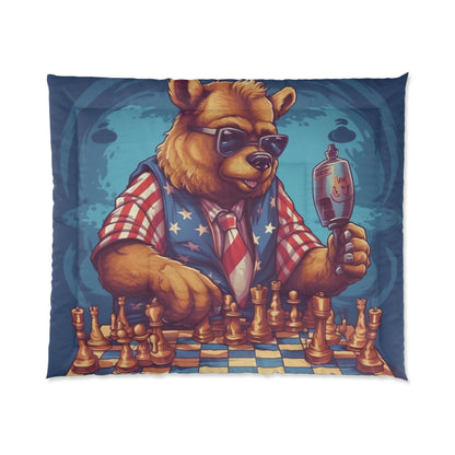 Checkmate Patriotism: Patriotic Bear's Chess Game 4th of July Style Comforter