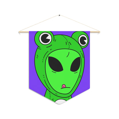 Green Kek Frog Alien Space Character Cartoon Pink Tongue Visitor Pennant