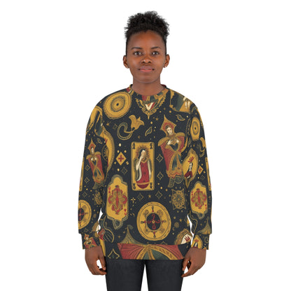 Sudadera unisex con diseño de patrones inspirados en el arte y el simbolismo de las cartas del tarot (AOP) 