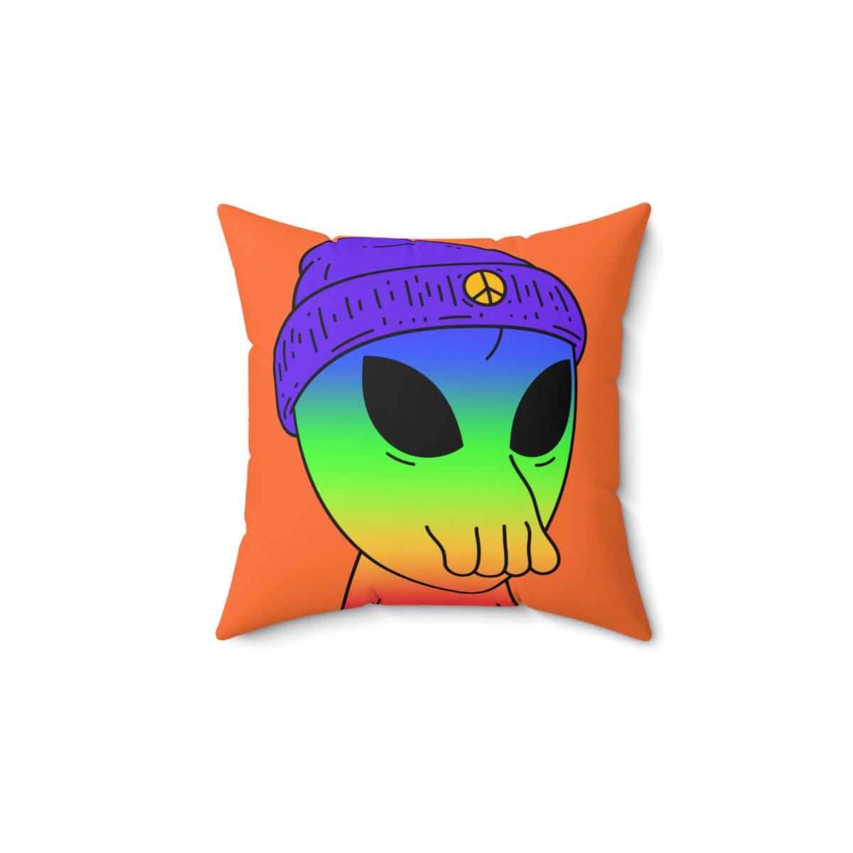 Rainbow Peace Alien Squid Mouth Visitor Spun Polyester Square Pillow